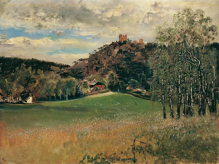 The Meiereiwiese in the Vorderbrühl with the Mödling ruins, 1885 - Антон Ромако