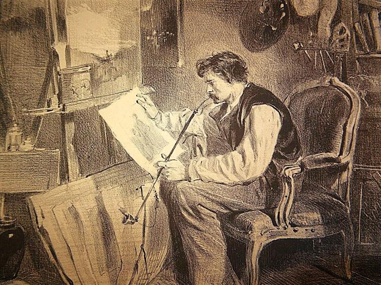 The artist in his studio, c.1860 - Клеман-Огюст Андриё