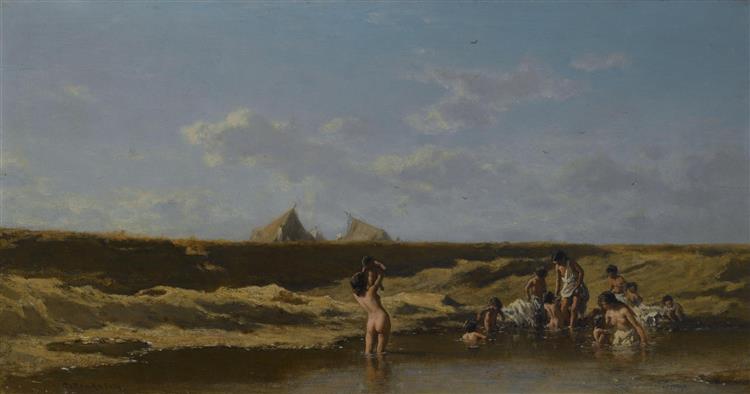 Landscape with Bathing Gypsies - August von Pettenkofen