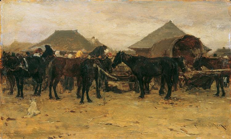 Horse market in Szolnok I, c.1870 - c.1880 - August von Pettenkofen