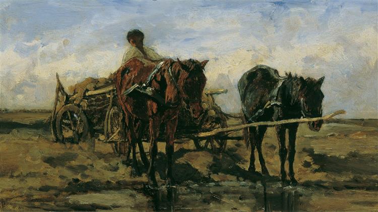 Hungarian farmer's wagon by the water, c.1870 - c.1880 - August von Pettenkofen