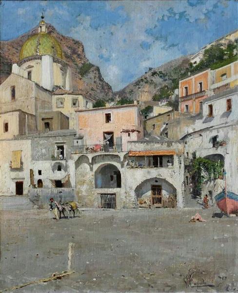 The square in Positano, 1889 - Vincenzo Caprile
