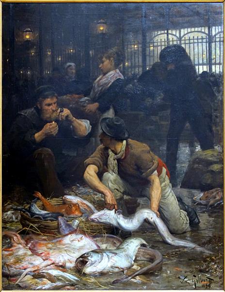 The fish market in the morning, 1880 - Віктор Жільберт