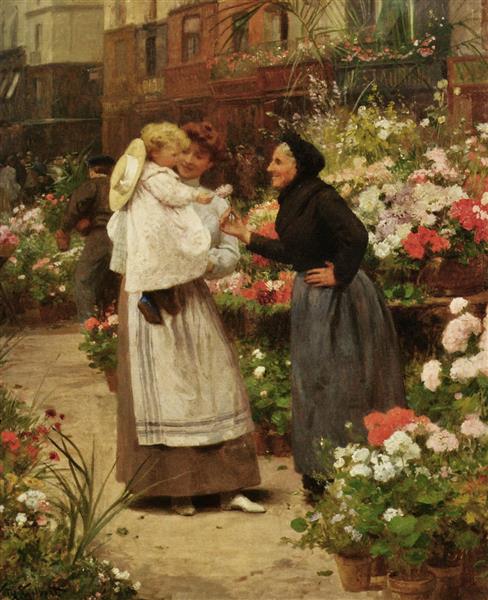 Offering a flower to a child - Віктор Жільберт