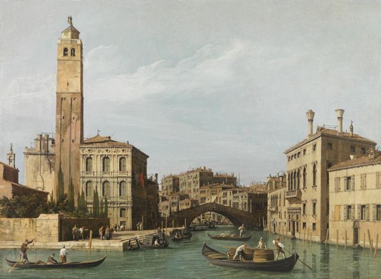 Canal view with the Ponte delle Guglie, Palazzo Labia and the Campanile of San Geremia, 1742 - 加纳莱托