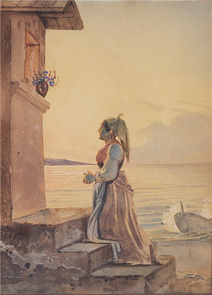 A praying Italian woman near a beach - Ernst Meyer