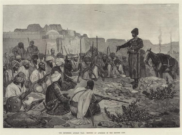 The Impending Afghan War, Meeting of Afreedis in the Khyber Pass, 1878 - Richard Caton Woodville Jr.