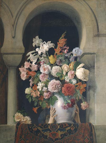 Vase of flowers on the window of a Harem, 1881 - Francesco Hayez