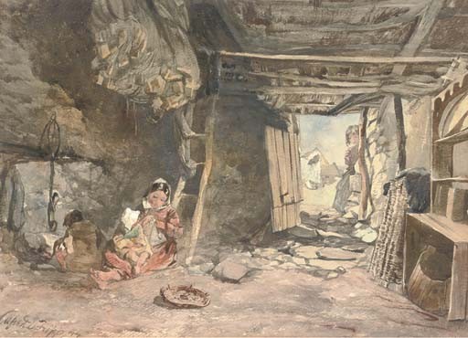 Interior of a fisherman's cabin, Galway, 1844 - 1845 - Alfred Downing Fripp
