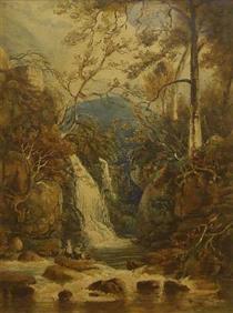 A mountain stream with fisherfolk - Alfred Downing Fripp