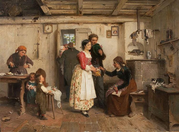 The introduction of the engaged couple, 1875 - Gerolamo Induno