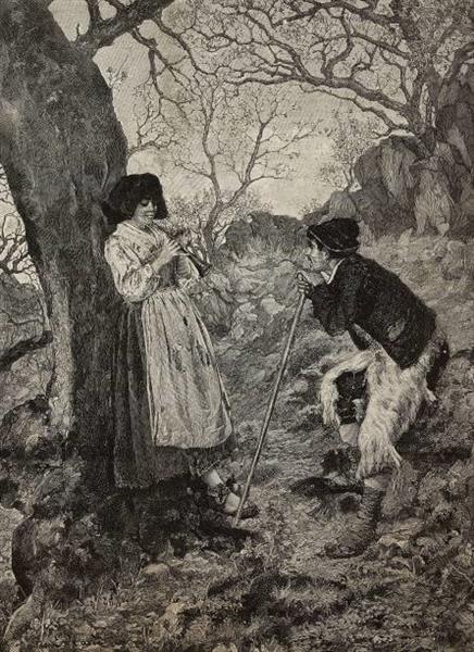 Idyll, shepherd listening to woman playing flute, c.1890 - Enrico Nardi