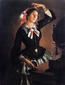 Portrait of Amanzia Guérillot at the mirror - Angelo Inganni