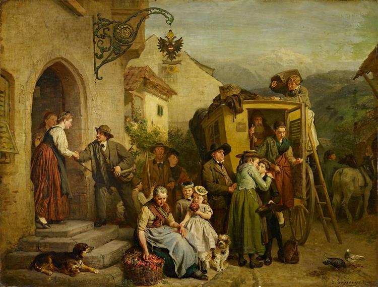 The arrival of the stagecoach - Felix Schlesinger