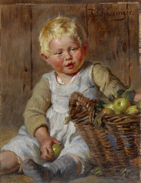 Little boy with apple basket - Felix Schlesinger