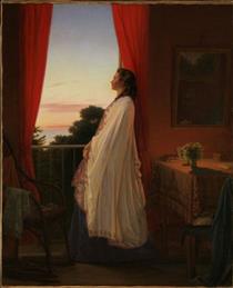 Young Lady Watching the Summer Night from an the Open Door of a Veranda - Jørgen Sonne