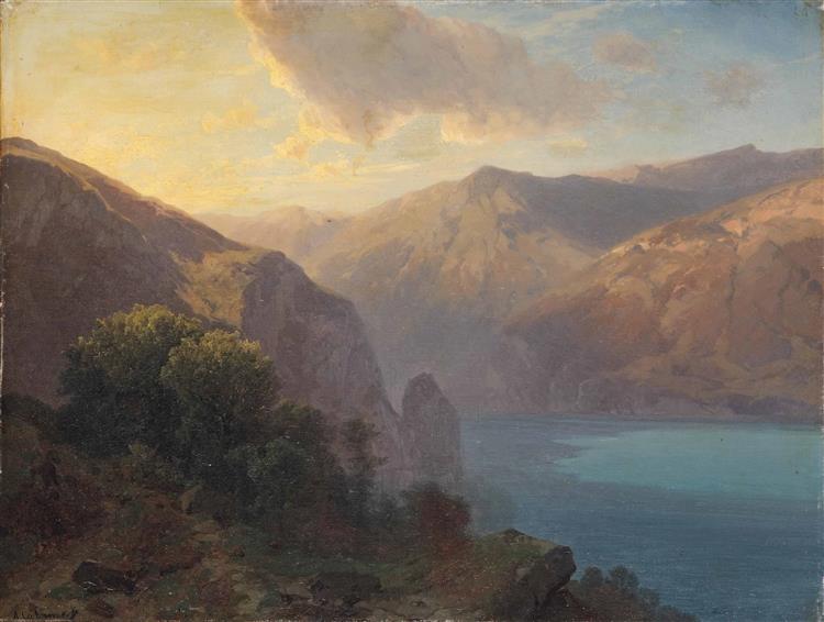 Près de Seelisberg: a view of Lac de Lucerne seen from the Seelisberg, Switzerland, 1861 - Alexandre Calame