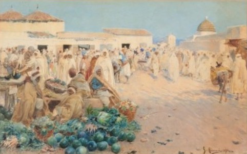 A busy market, North Africa, 1892 - Gustavo Simoni