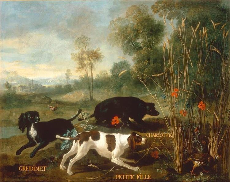 Gredinet, Petite Fille and Charlotte, three spaniels from Lou, 1727 - Jean-Baptiste Oudry