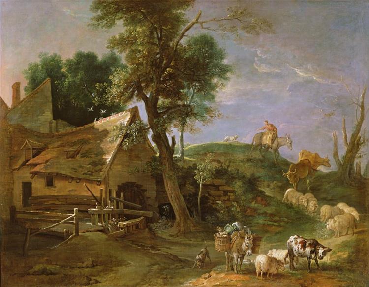 Landscape with water mill, 1740 - Жан-Батист Одри