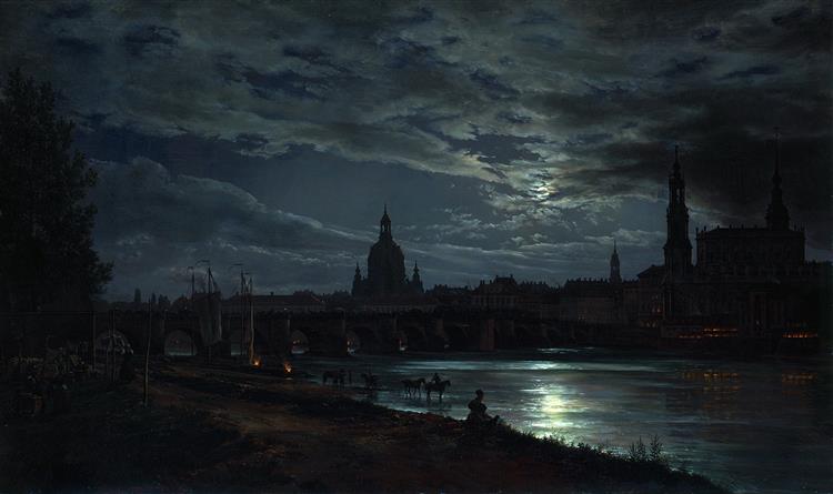 View of Dresden by Moonlight - Johan Christian Clausen Dahl
