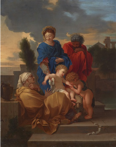The Holy Family with Saint Elizabeth and the infant Saint John the Baptist - Sébastien Bourdon