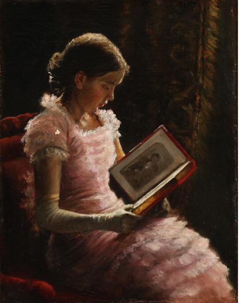 A girl in a pink dress reading - Wenzel Tornøe