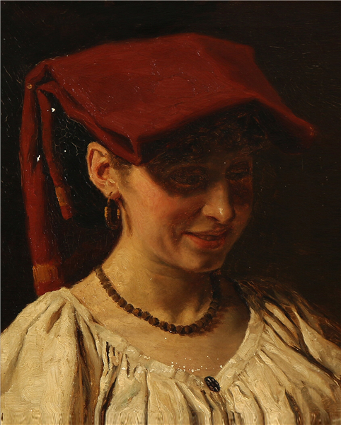 A smiling Italian woman with a red headscarf, 1886 - Wenzel Tornøe