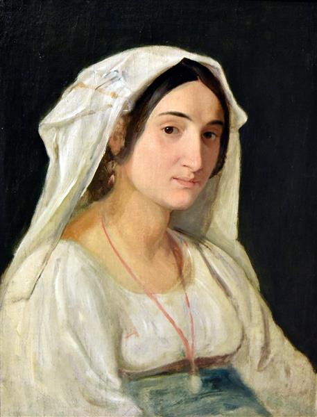 An Italian Woman from the Area of Lake Albano Wearing a White Headpiece, c.1840 - c.1849 - Вільгельм Марстранд