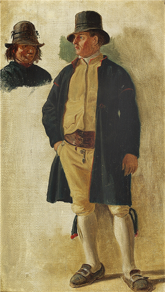 A standing man and the head of a farmer, c.1853 - Wilhelm Marstrand