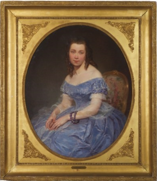 Portrait of a young woman sitting in a blue dress - Франц Ксавер Винтерхальтер