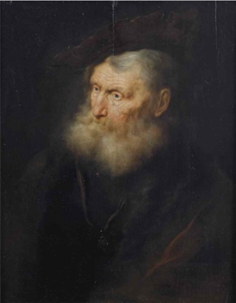 Portrait of an old man, bust-length, in a fur lined coat with a small pendant, and a velvet barrett - Salomon Koninck