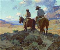 Navajos on Horseback, Through the Desert - Frank Tenney Johnson