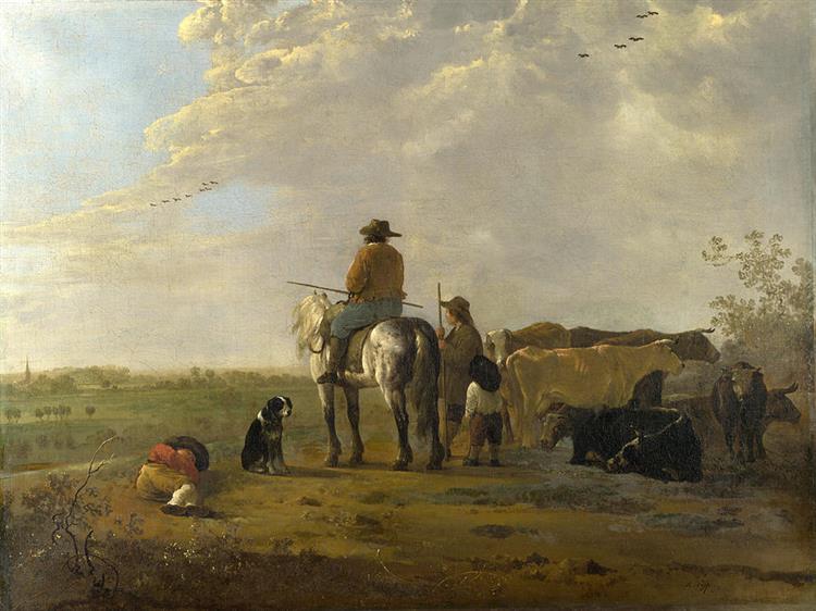 A Landscape with Horseman Herders and Cattle - Aelbert Cuyp