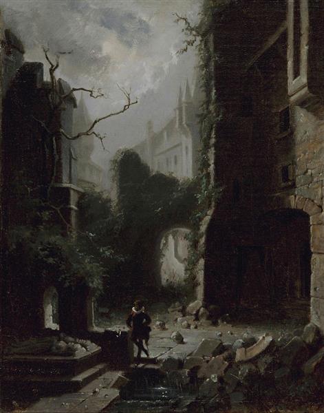 Moonlit Scene with Castle Ruins - Carl Spitzweg