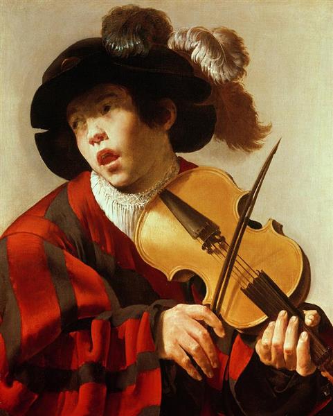 Boy Playing Stringed Instrument and Singing - Хендрик Тербрюгген