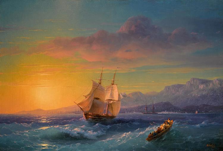 Ship at Sunset off Cap Martin - Ivan Aivazovsky