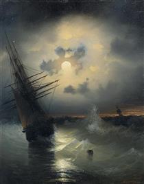 A sailing ship on a high sea by moonlight - Ivan Aivazovsky