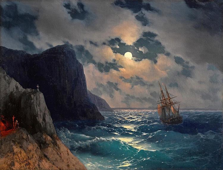 Passing Ship on a Moonlit Night - Ivan Aivazovsky