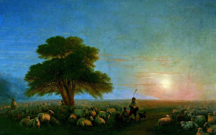 Shepherds with a Flock of Sheep - Iwan Konstantinowitsch Aiwasowski