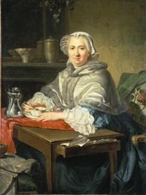 Madame brion, seated, taking tea - Jacques Aved