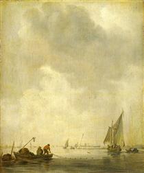 A River Scene with Fishermen laying a Net - Jan van Goyen