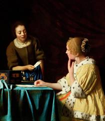 Mistress and Maid (Lady with Her Maidservant Holding a Letter ) - Jan Vermeer