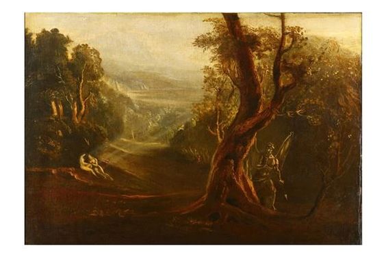 The Conflict Between Satan and Death; Satan Contemplating Adam and Eve in Paradise; The Archangel Gabriel Approaching Adam and Eve; Satan Tempting Eve - John Martin