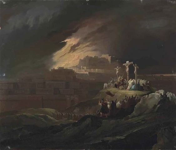 The Crucifixion, with the burning Jerusalem beyond - John Martin