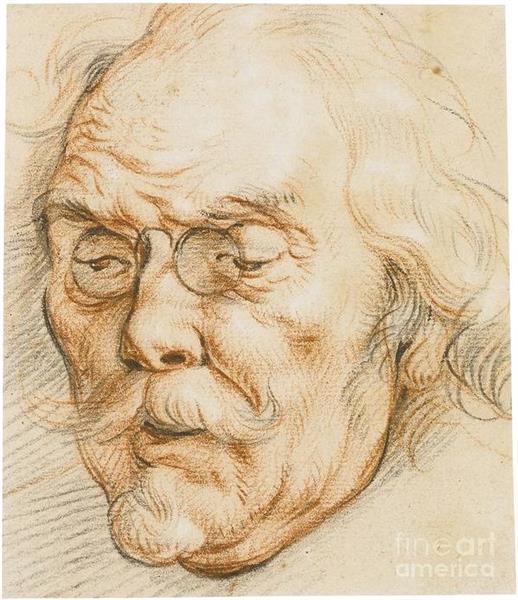 Head of An Elderly Man Wearing Glasses - Jacob Jordaens