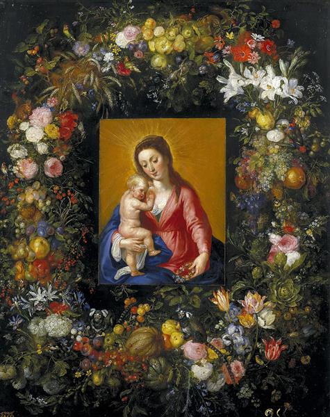 Flower Garland Around the Virgin and Child - Ян Брейгель