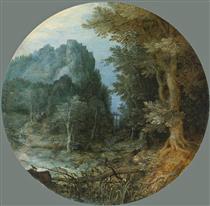 Rocky Forest Landscape with Castle - Ян Брейгель