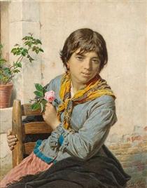 Young girl with a rose - Luigi Da Rios