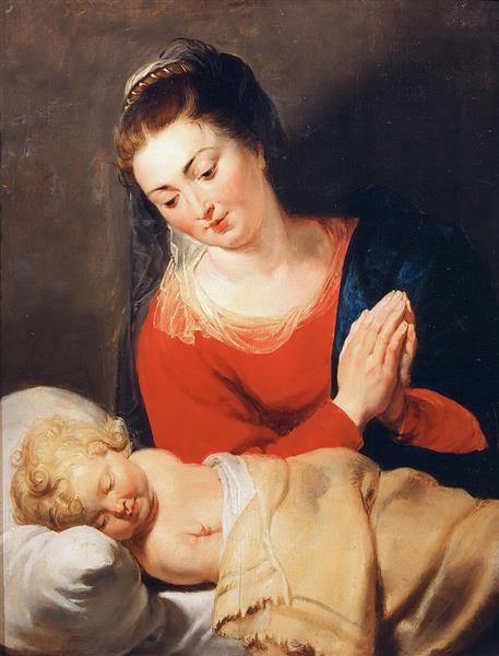 Virgin in Adoration before the Christ Child, c.1615 - Пітер Пауль Рубенс
